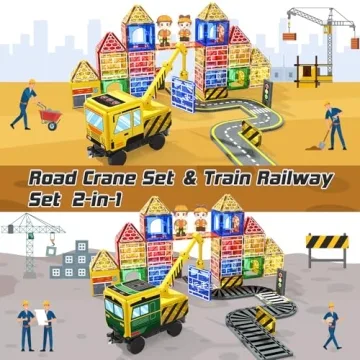 SOYEE Magnetic Tiles Construction Kit with 2 Cranes for Kids