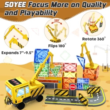 SOYEE Magnetic Tiles Construction Kit with 2 Cranes for Kids