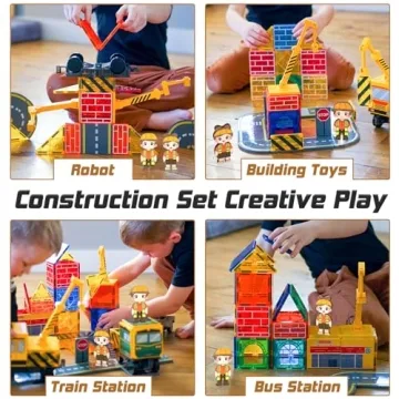 SOYEE Magnetic Tiles Construction Kit with 2 Cranes for Kids