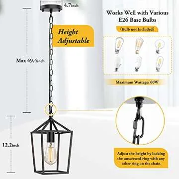 Farmhouse Black Pendant Light Adjustable for Kitchen Island
