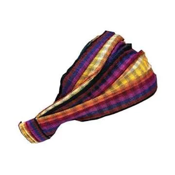 Extra Large 'Snug Fit' Headband Hair Scarf Woven Cotton Elastic Band Dark Earthtone Narrow Stripes