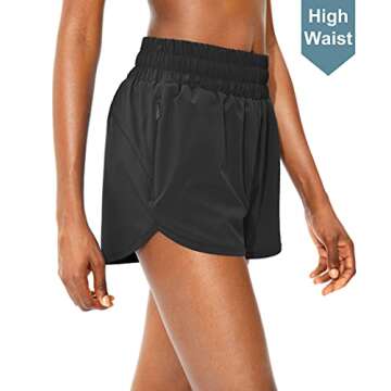 SANTINY Women's Running Shorts with Zip Pockets High Waisted Athletic Workout Gym Shorts for Women with Liner (Black_S)
