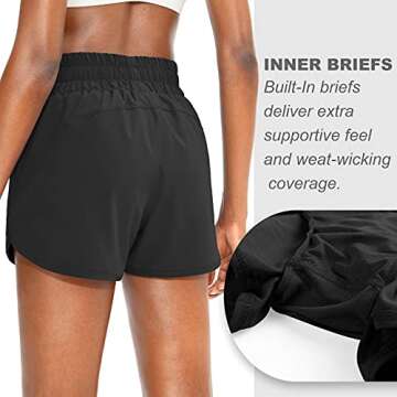 SANTINY Women's Running Shorts with Zip Pockets High Waisted Athletic Workout Gym Shorts for Women with Liner (Black_S)