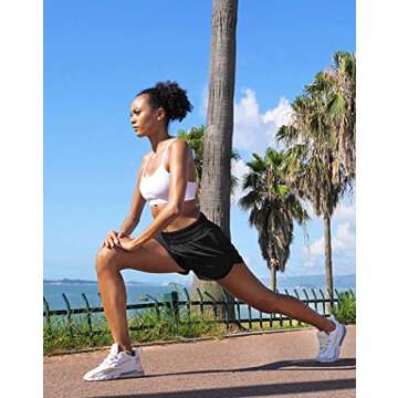SANTINY Women's Running Shorts with Zip Pockets High Waisted Athletic Workout Gym Shorts for Women with Liner (Black_S)
