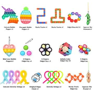 Fescuty Fidget Toys Pack Set Pop Fidgets Toy Sets Packs Fidget Toys Pack Stress Relief and Anti-Anxiety Tools Sensory Toys… (23 Packs)