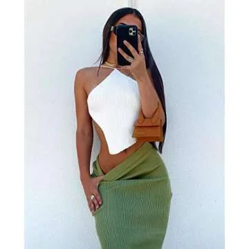 KMBANGI Lace Up Halter Top: Y2K Streetwear for Women