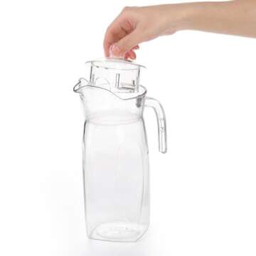 Hacaroa 2 Pack Clear Plastic Pitcher, 42 Oz Square Carafe
