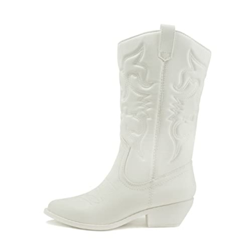 Soda Reno Women Western Cowboy Pointed Toe Knee High Boots - All-White