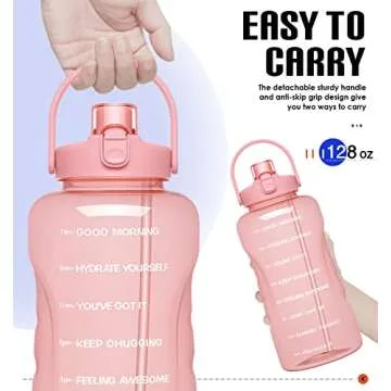 HydroPal 1 Gallon Water Bottles with Straw, 128 oz / 3.8L Water Bottle BPA Free Innovative 2-IN-1 Lid Gym Bottle with Times to Drink Motivational, Large for Sports Fitness Camping Water Jug One Gallon