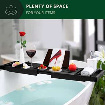 ROYAL CRAFT WOOD Premium Foldable Bathtub Tray - Wood Bath Tray for Tub, Bamboo Bathtub Shelf, Expandable Bath Table Tray, Luxury Bathtub & Bathroom Accessories for New Home & Unique Gift for Women