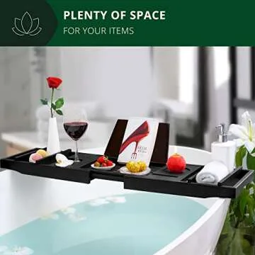 ROYAL CRAFT WOOD Premium Foldable Bathtub Tray - Wood Bath Tray for Tub, Bamboo Bathtub Shelf, Expandable Bath Table Tray, Luxury Bathtub & Bathroom Accessories for New Home & Unique Gift for Women