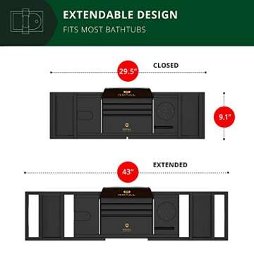 ROYAL CRAFT WOOD Premium Foldable Bathtub Tray - Wood Bath Tray for Tub, Bamboo Bathtub Shelf, Expandable Bath Table Tray, Luxury Bathtub & Bathroom Accessories for New Home & Unique Gift for Women