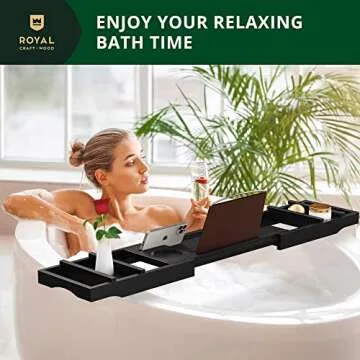 ROYAL CRAFT WOOD Premium Foldable Bathtub Tray - Wood Bath Tray for Tub, Bamboo Bathtub Shelf, Expandable Bath Table Tray, Luxury Bathtub & Bathroom Accessories for New Home & Unique Gift for Women