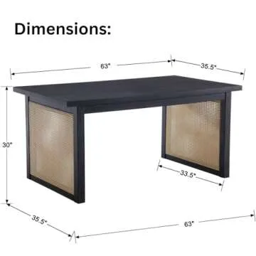 LukeAlon Solid Wood Dining Tabel for 4 to 6 People, Mid Century Modern Rattan Double Pedestal Rustic 63" Long Solid Wood Kitchen Table Farmhouse Style Retangular Dining Room Tabel, Black