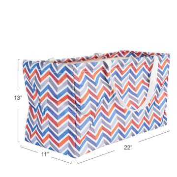 Household Essentials Krush Container All-Purpose Utility Tote, Water-Resistant Vinyl Lining, Chevron