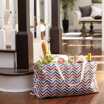 Household Essentials Krush Container All-Purpose Utility Tote, Water-Resistant Vinyl Lining, Chevron
