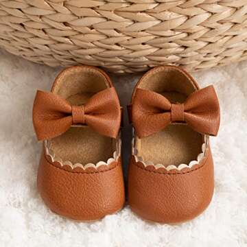 Meckior Infant Baby Girls Bowknot Mary Jane Flats Shoes Toddler Princess Wedding Dress Shoes Newborn Soft Rubber Sole Crib Sneaker Shoes
