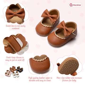 Meckior Infant Baby Girls Bowknot Mary Jane Flats Shoes Toddler Princess Wedding Dress Shoes Newborn Soft Rubber Sole Crib Sneaker Shoes