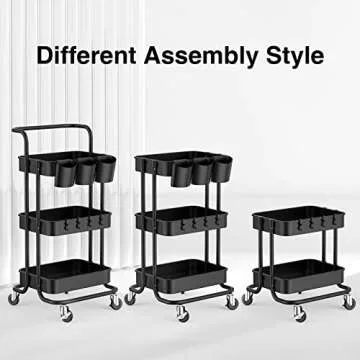 Stylish 3 Tier Rolling Cart with Handle and Baskets