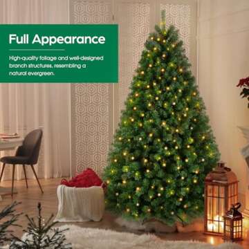 Homdox 6ft Pre-lit Christmas Tree with 300 Warm Lights