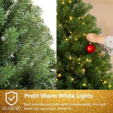 Homdox 6ft Pre-lit Christmas Tree with 300 Warm Lights