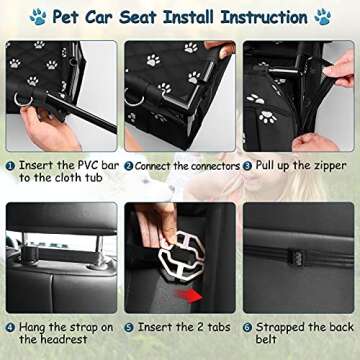 HIPPIH Small Dog Car Seat, Upgraded Sturdy Pet Car Seat for Medium Dogs with Whole PVC Bars Frame, Dog Booster Seats for Vehicles with Anti-Skid Mat, Puppy Car Seat for Pets Under 11 lb