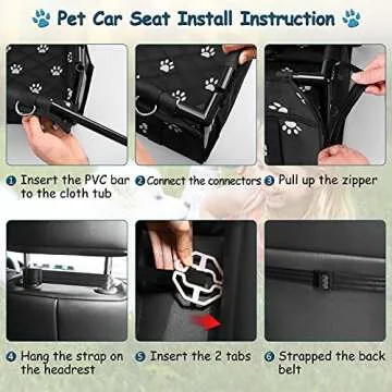 HIPPIH Small Dog Car Seat, Upgraded Sturdy Pet Car Seat for Medium Dogs with Whole PVC Bars Frame, Dog Booster Seats for Vehicles with Anti-Skid Mat, Puppy Car Seat for Pets Under 11 lb