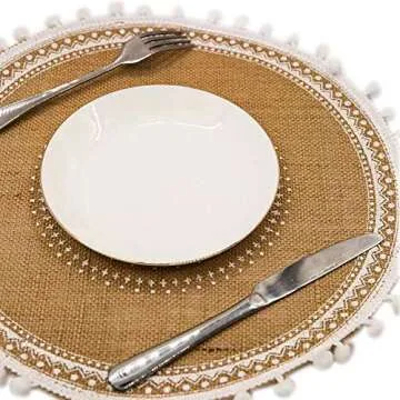 CAPASIN Placemats, Dining Winter Modern Dinner Braided Beige and Fall Circle Placemats Boho Runner Kitchen Round Table Plate Mats Set of 4 (White Ball)