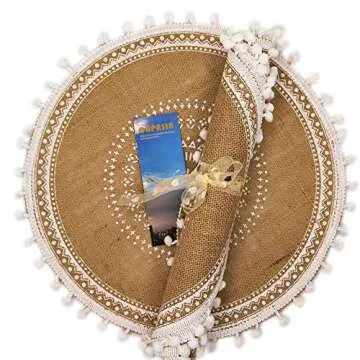 CAPASIN Placemats, Dining Winter Modern Dinner Braided Beige and Fall Circle Placemats Boho Runner Kitchen Round Table Plate Mats Set of 4 (White Ball)