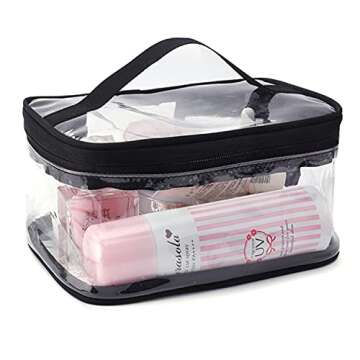 Black Transparent Cosmetic Bag Waterproof Handbag Portable Travel Work Make Up Kit Double Zipper Storage Bag, 2 PCS