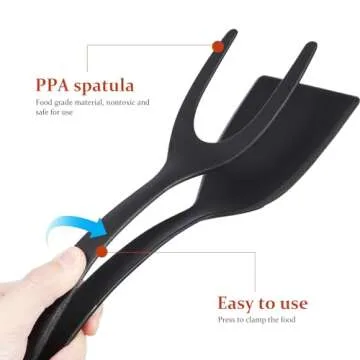 Alipis 2 in 1 Grip and Flip Spatula Tongs Egg Flipper Tong Pancake Fish French Toast Omelet Making f...