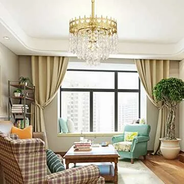 Gold Chandelier Light Fixture Crystal Chandeliers Hallway Light 10.5" Classic Crown Ceiling Light Fixture for Dining Room,Bedroom,Foyer,Hallway,Entryway,Balcony Kitchen(Adjustable Height)