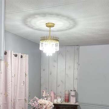 Gold Chandelier Light Fixture Crystal Chandeliers Hallway Light 10.5" Classic Crown Ceiling Light Fixture for Dining Room,Bedroom,Foyer,Hallway,Entryway,Balcony Kitchen(Adjustable Height)