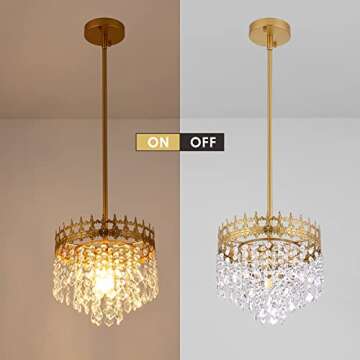 Gold Chandelier Light Fixture Crystal Chandeliers Hallway Light 10.5" Classic Crown Ceiling Light Fixture for Dining Room,Bedroom,Foyer,Hallway,Entryway,Balcony Kitchen(Adjustable Height)