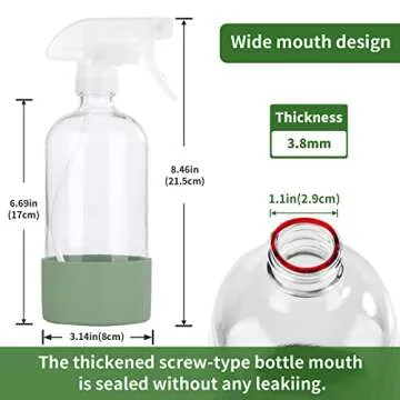 HOMBYS Empty Clear Glass Spray Bottles with Silicone Sleeve Protection - Refillable 16 oz Containers for Cleaning Solutions, Essential Oils, Misting Plants - Quality Sprayer -3 Pack