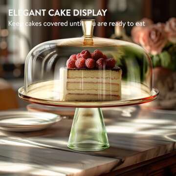 ELIXIR GLASSWARE Large Cake Stand with Dome Lid - 13" (33cm) Elegant Footed Covered Cake Plate - Gre...