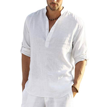 Stylish COOFANDY Men's Cotton Linen Henley Shirt for Summer