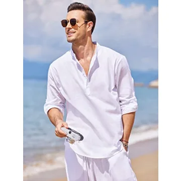 Stylish COOFANDY Men's Cotton Linen Henley Shirt for Summer
