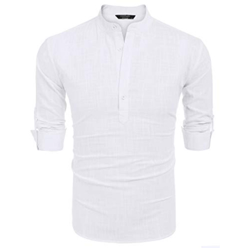 Stylish COOFANDY Men's Cotton Linen Henley Shirt for Summer