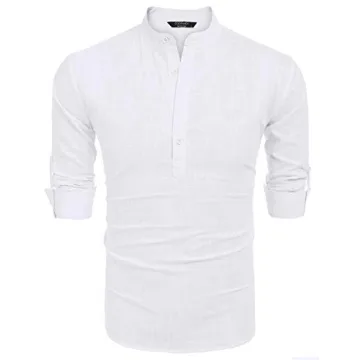 Stylish COOFANDY Men's Cotton Linen Henley Shirt for Summer
