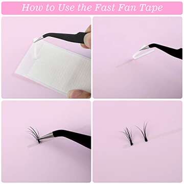 500 Pieces False Eyelash Fans Paper Tape Holder with Double Faced Adhesive Tape Fast Fan Tape Make Fan Tape for Volume Eyelash Extensions Tools Eyelash Extension Storage Tape