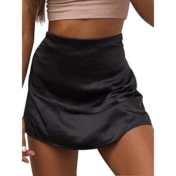 LYANER Women's Casual Satin Silk Mini Skirt - Perfect for Night Out, Dressy & Casual Occasions