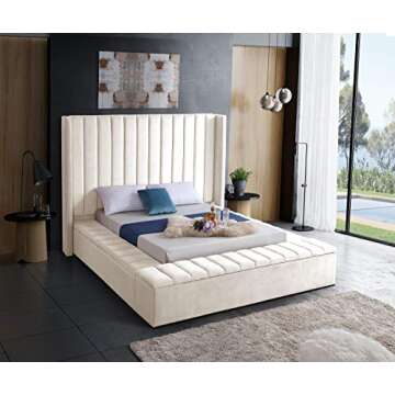 Meridian Furniture Kiki Collection Modern | Contemporary Velvet Upholsterd Bed with Channel Tufting,...