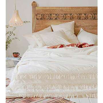 Flber White Pillowcases Tassel Sham Cotton Pillow Covers,Set of 2 (18.9in x29.1in)