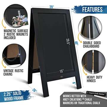 A Frame Chalkboard with Chalk Markers by HBCY Creations: 40x20 Solid Wood A-Frame Sign Gray Double-Sided Magentic Menu Board, Deluxe Set Includes 8 Chalk Markers, 10 Stencils, 2 Magnets