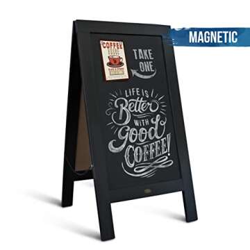 A Frame Chalkboard with Chalk Markers by HBCY Creations: 40x20 Solid Wood A-Frame Sign Gray Double-Sided Magentic Menu Board, Deluxe Set Includes 8 Chalk Markers, 10 Stencils, 2 Magnets