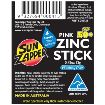 Sun Zapper Pink Zinc Sunscreen Stick SPF 50+ 12g