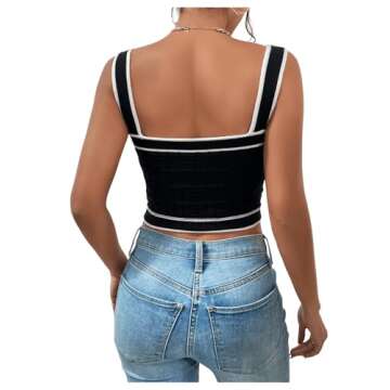 SweatyRocks Women's Sleeveless Ribbed Knit Spaghetti Strap Crop Cami Tank Top Dark Black S