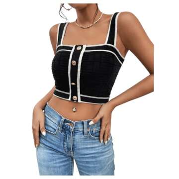 SweatyRocks Women's Sleeveless Ribbed Knit Spaghetti Strap Crop Cami Tank Top Dark Black S