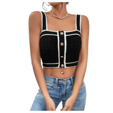 SweatyRocks Women's Sleeveless Ribbed Knit Spaghetti Strap Crop Cami Tank Top Dark Black S